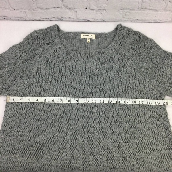 Monteau Los Angeles Grey Swiss Dot Lace Hem Boat Neck Pullover Sweater L - Picture 9 of 16